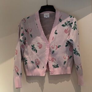 Willow & Wind poly/rayon  Pink Floral Scalloped V-Neck Cropped Cardigan